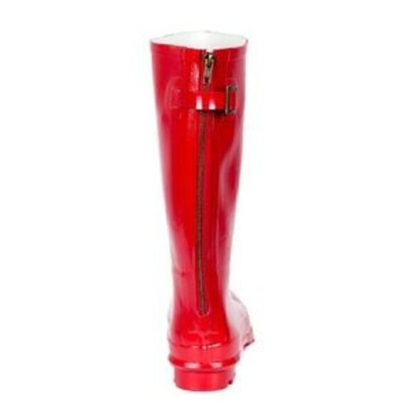 Women Red Rubber Rainboots W/ Zipper Design Rain Boots - Picture 2 of 3
